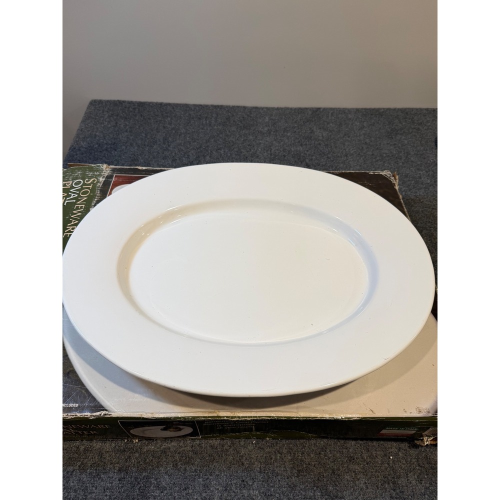 Italian Stoneware Oval Platter White Serving Dish Hand Crafted in Italy